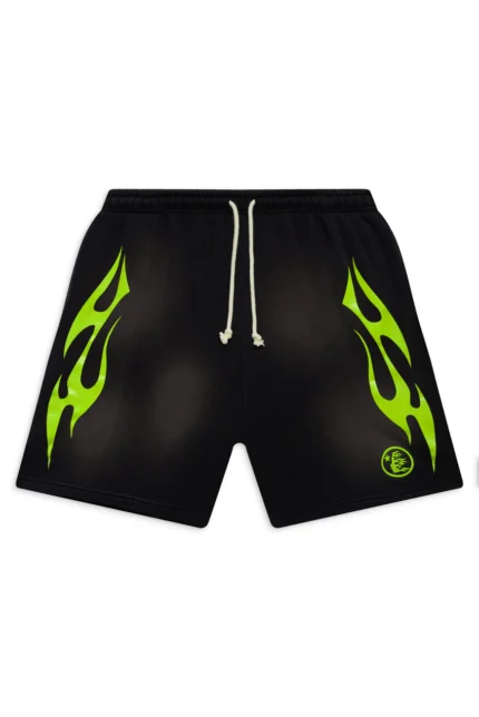 Hellstar Flame Shorts - Logo Green Black